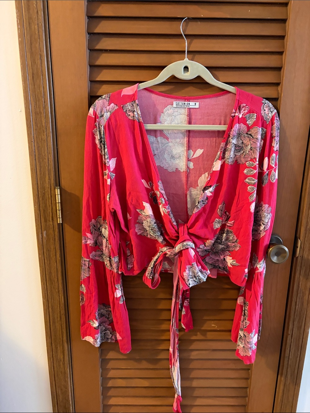 Cotton On Red Floral Tie-Front Crop Top